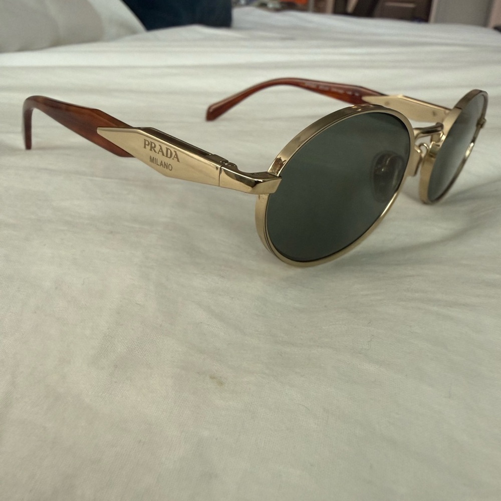 Prada Gold Frame Sunglasses with Brown Temples